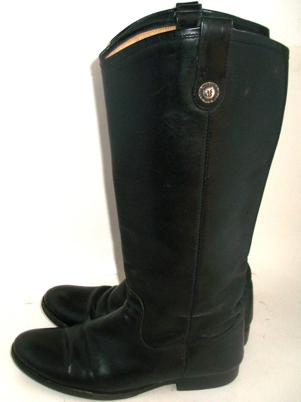 Frye Melissa Tall Black Leather Logo-Button Pull-On Equestrian Boots 8.5M $398